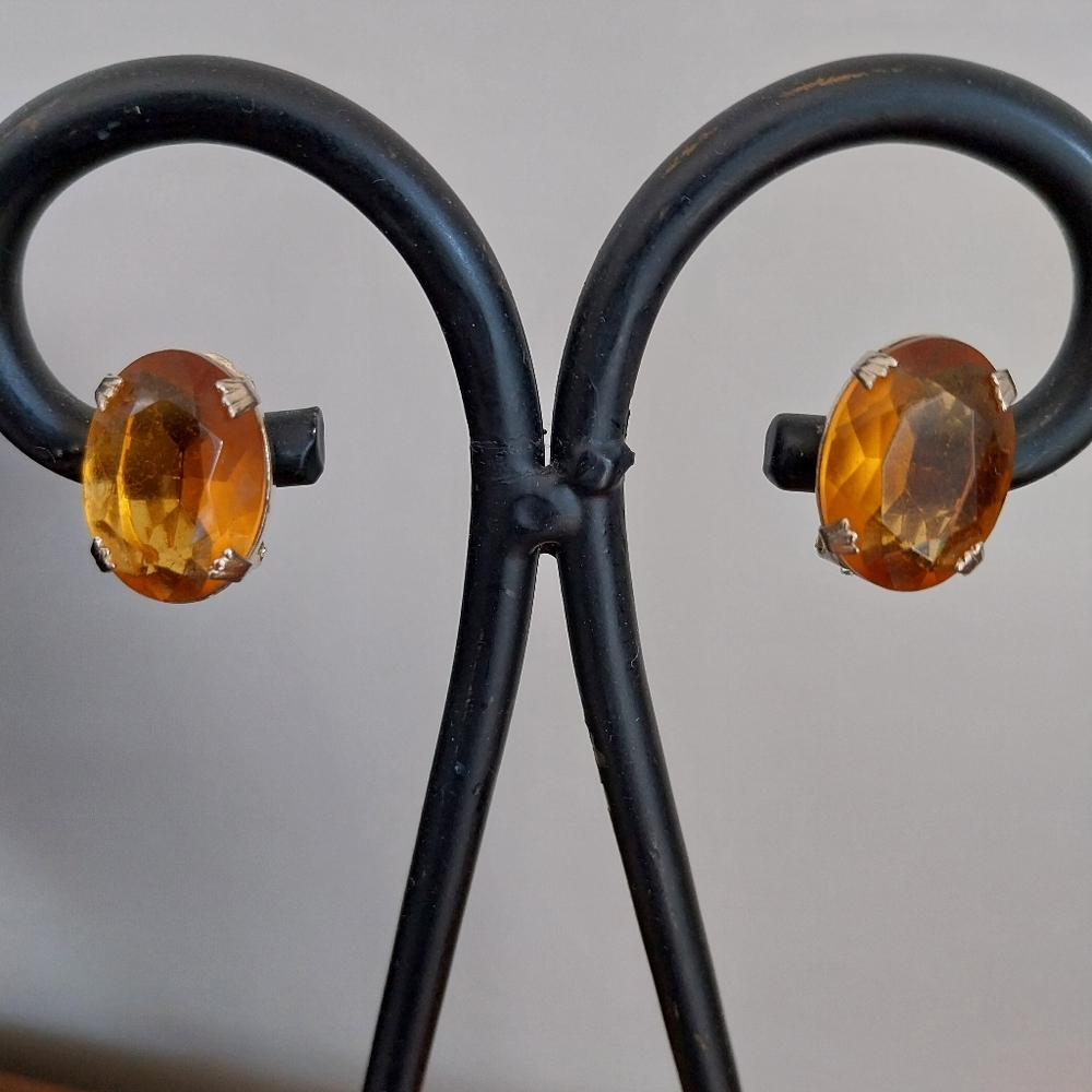 Continental Amber-Tone Oval Earrings - Picture 2 of 8